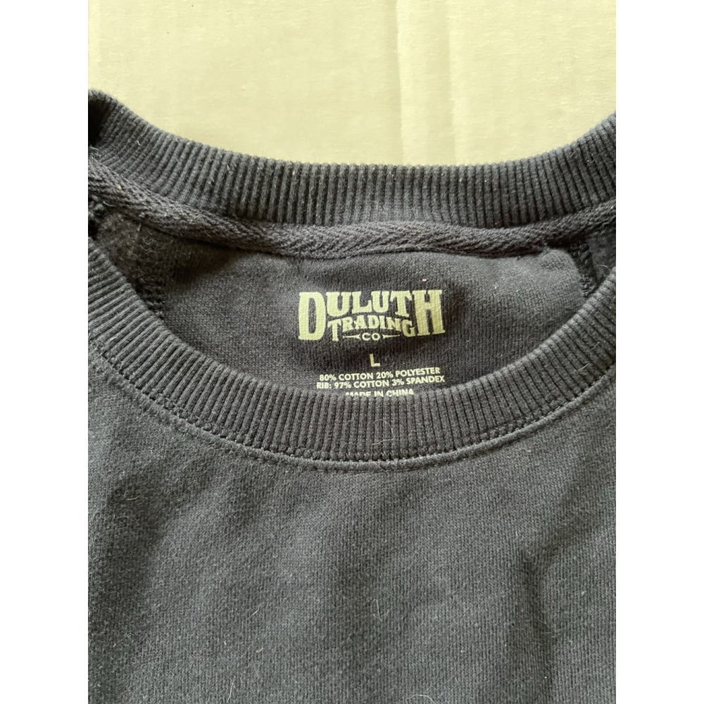 Duluth Sweatshirt Womens Lg Navy Souped Up Crewneck Ribbed Sweater Zip Pockets - Picture 3 of 5